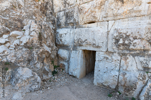 The  secret entrance near the north-eastern entrance to the Nimrod Fortress located in Upper Galilee in northern Israel on the border with Lebanon. photo