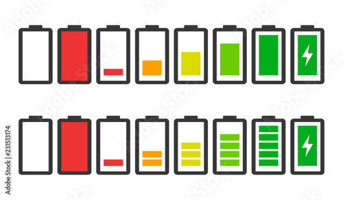 Battery charge indicator icons in vector modern graphics set