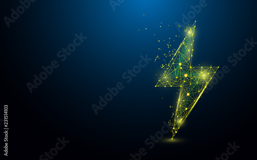 Lighting bolt form lines, triangles and particle style design. Illustration vector