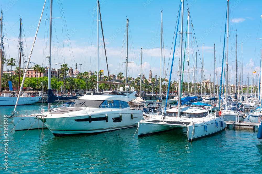 Yachts and boats in Barcelona marine, Spain Yachts and boats in Barcelona marine, Spain