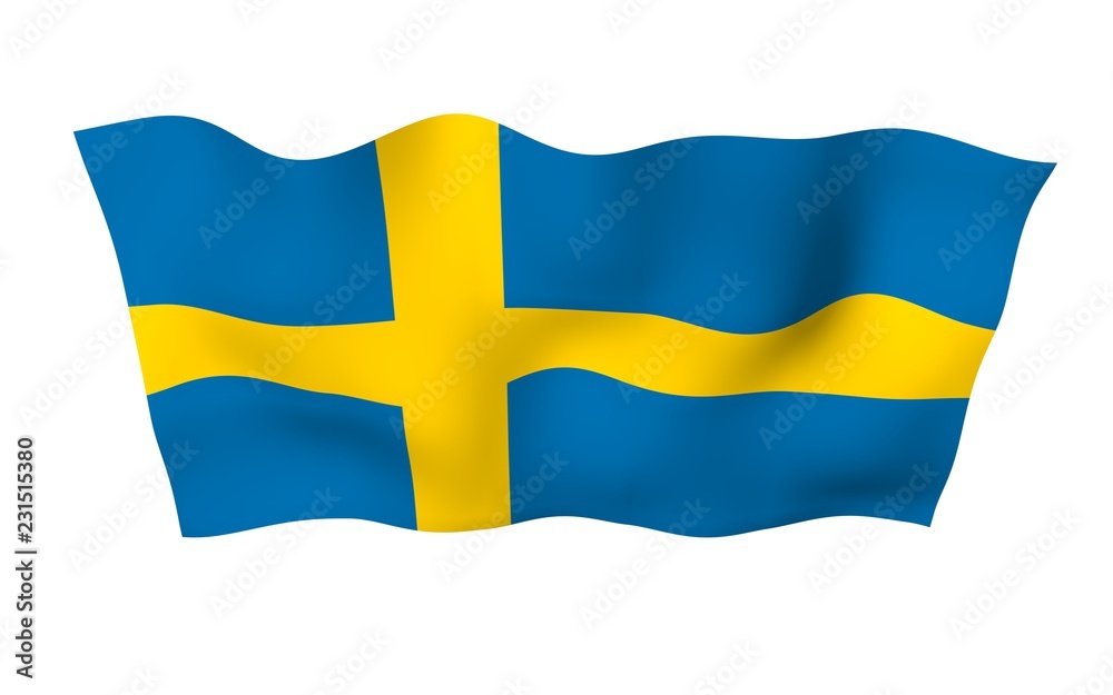 The flag of Sweden. Official state symbol of the Kingdom of Sweden. A blue field with a yellow Scandinavian cross that extends to the edges of the flag. 3d illustration The flag of Sweden. Official state symbol of the Kingdom of Sweden. A blue field with a yellow Scandinavian cross that extends to the edges of the flag. 3d illustration