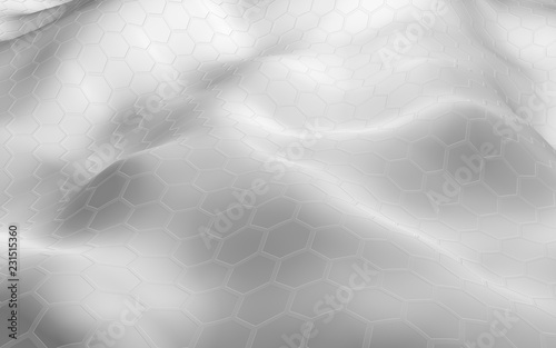 Honeycomb white with a gradient color on a light background. Perspective view on polygon look like honeycomb. Wavy surface. Isometric geometry. 3D illustration photo