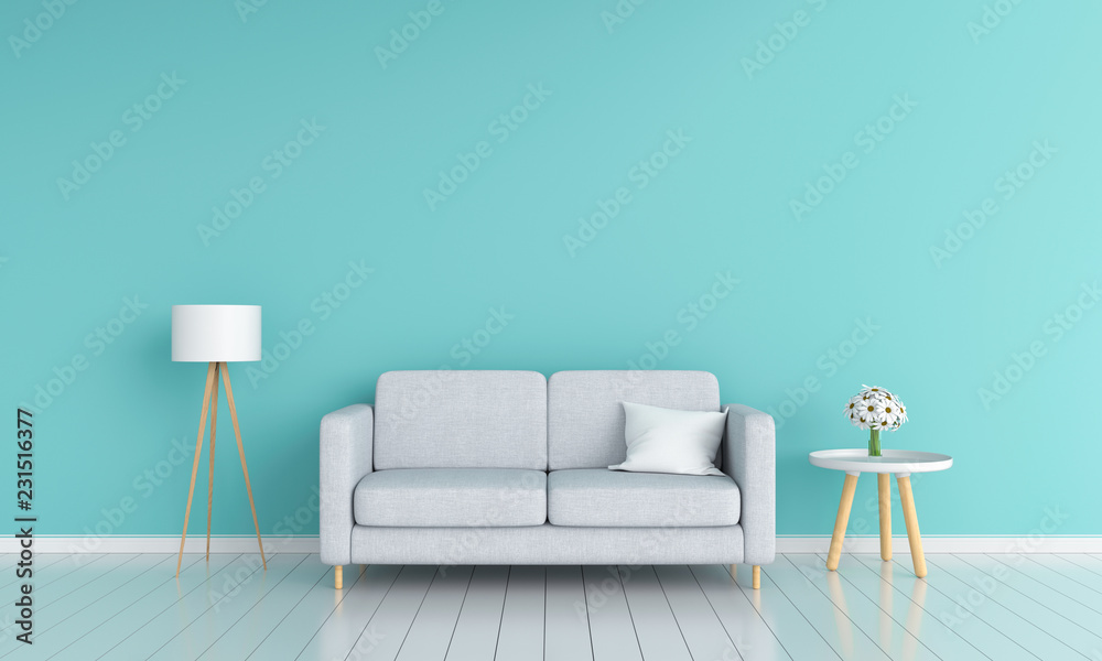 Gray sofa in living room for mockup, 3D rendering - obrazy, fototapety, plakaty 
