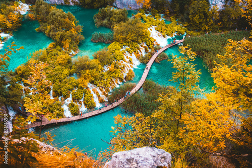 Fotografia, Obraz beautiful lakes landscape fall season - Plitvice Lakes - Croatia travel destinat