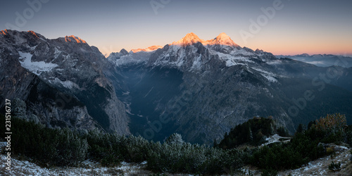 View from King's House on Schachen to Zugspitze at Sunrise, Bavaria, Germany