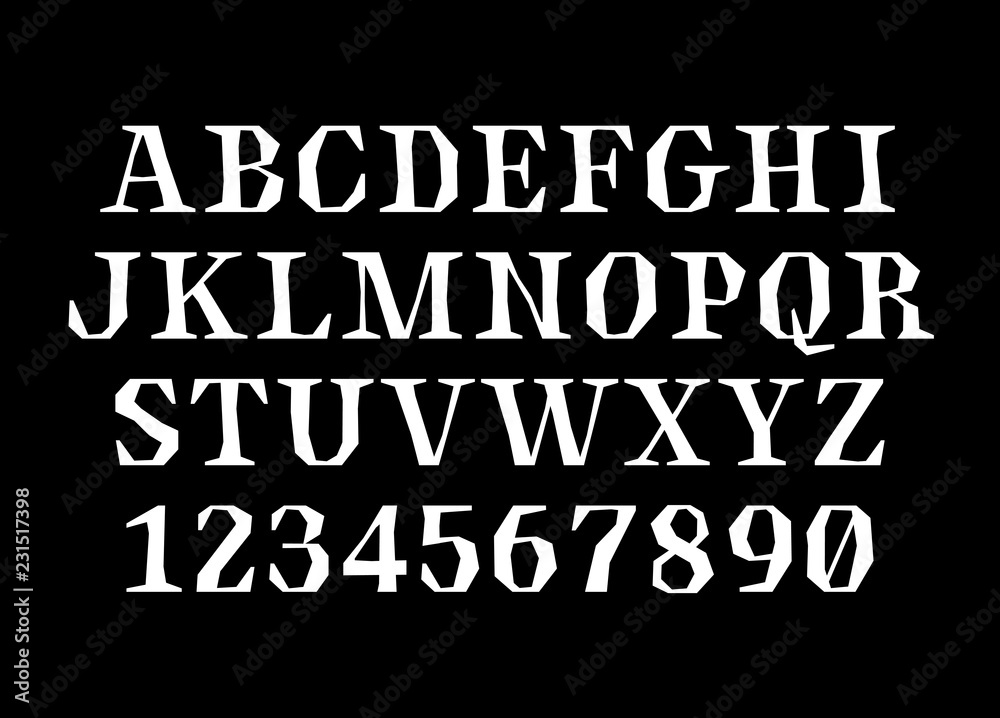Modern antique serif font and type, english alphabet with caps uppercase letters and numerals of graved sharp style for fashion, beauty and editorial business