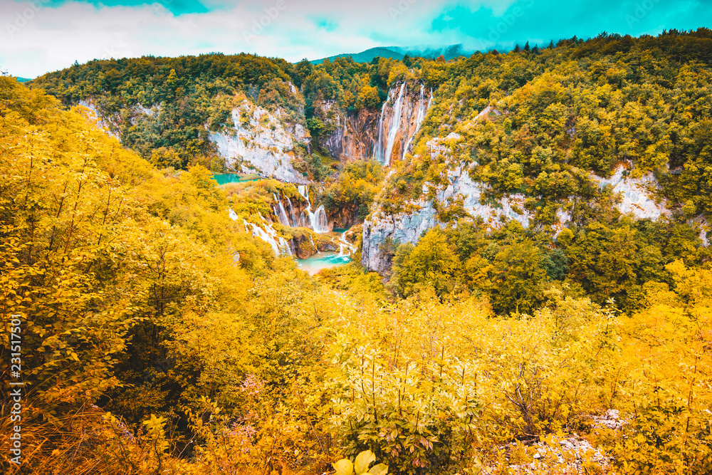 beautiful lakes landscape fall season - Plitvice Lakes - Croatia travel destination
