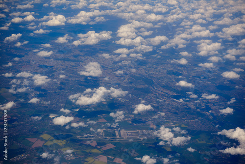 Fabulous panoramic view from airplane, Germany, Berlin from above.