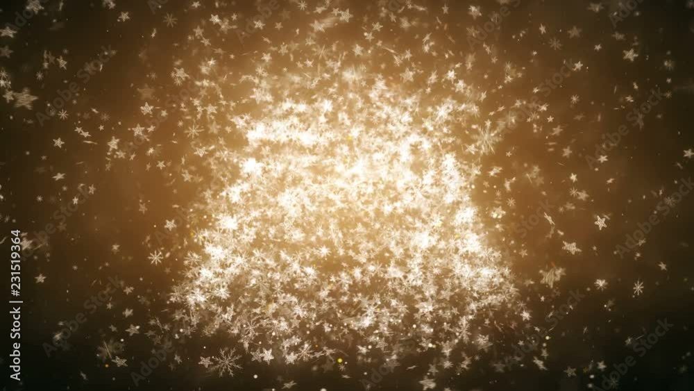 Growing New Year tree with falling snowflakes and stars