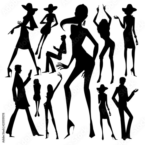 Set of silhouette of the woman isolated on white background