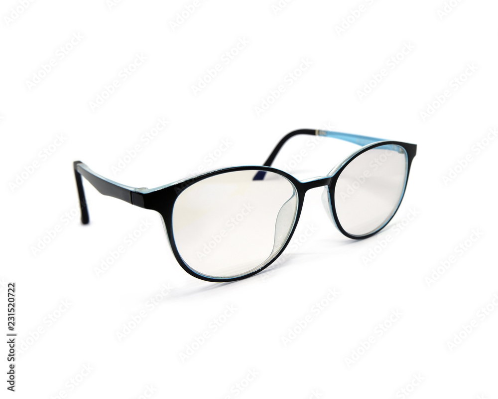 Blue Plastic Eyeglasses isolated on white background. Blue Plastic Eyeglasses isolated on white background.