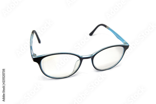 Blue Plastic Eyeglasses isolated on white background.
