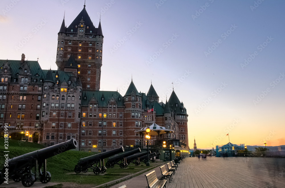 Chateau Frontenac at dusk, Quebec city, Canada