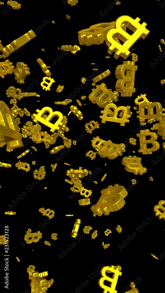 Digital currency symbol Bitcoin on a dark background. Fall of bitcoin. Cryptocurrency graph on virtual screen. Business, Finance and technology concept. 3D illustration