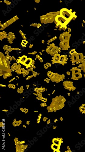 Digital currency symbol Bitcoin on a dark background. Fall of bitcoin. Cryptocurrency graph on virtual screen. Business  Finance and technology concept. 3D illustration