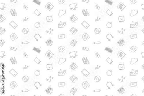 Computer component background from line icon. Linear vector pattern. Vector illustration 