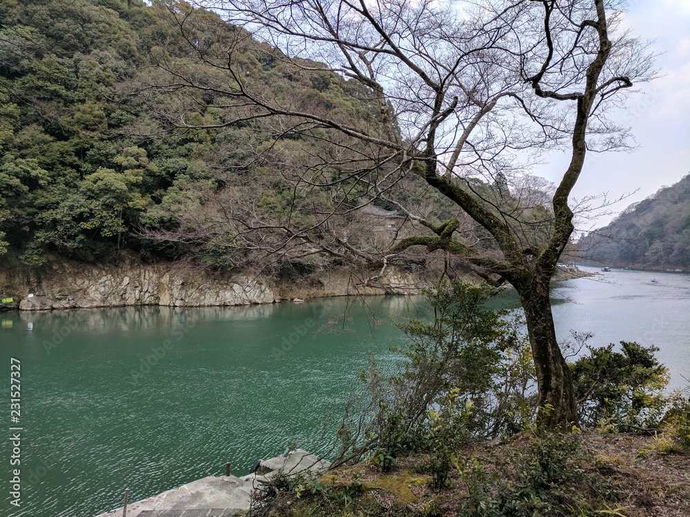 Scenic view of Katsura river at Arashiyama, Kyoto, Japan