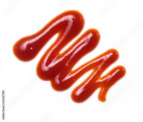 Red ketchup tomato sauce isolated on white background