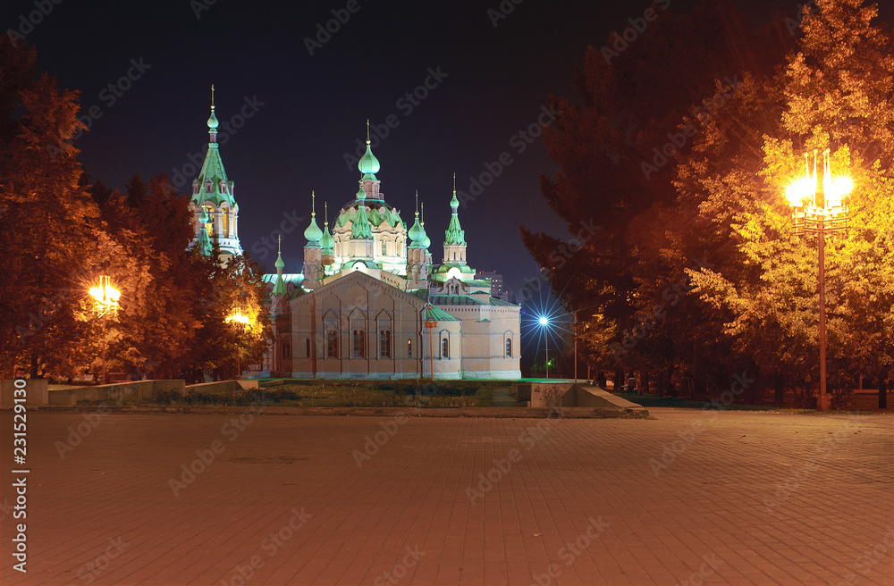Night view of the Alexander Nevsky Temple, Chelyabinsk