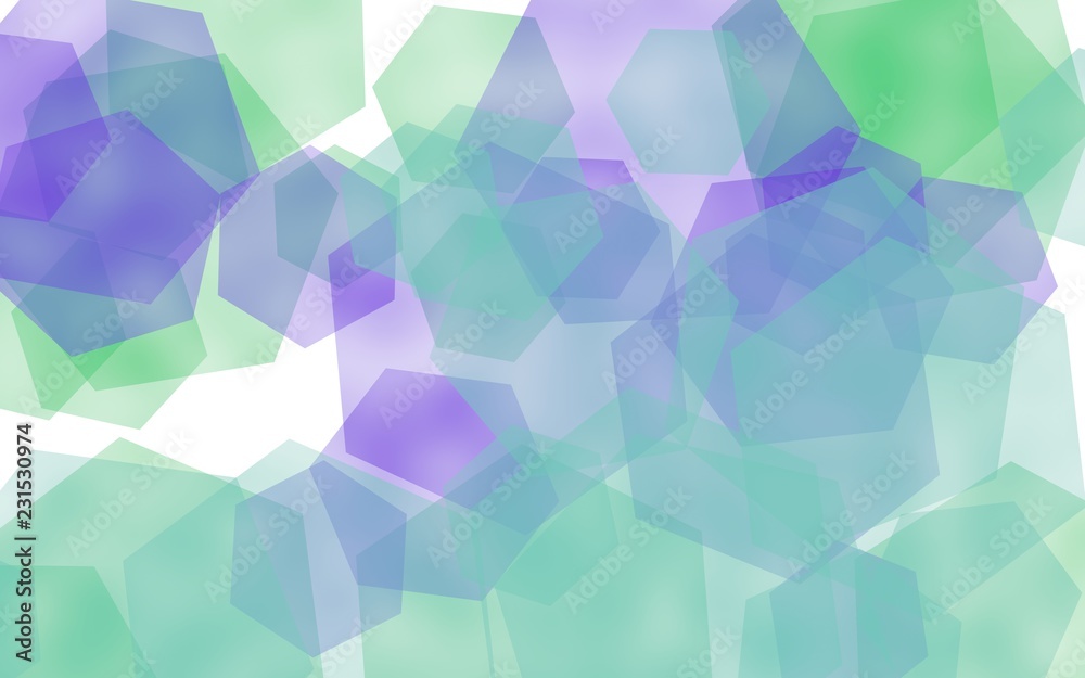 Obraz premium Multicolored translucent hexagons on white background. Green tones. 3D illustration