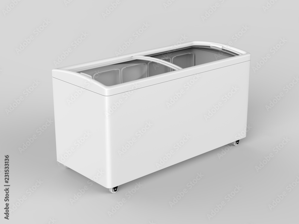 Blank ice cream freezer isolated for branding design. 3d render illustration. Blank ice cream freezer isolated for branding design. 3d render illustration.