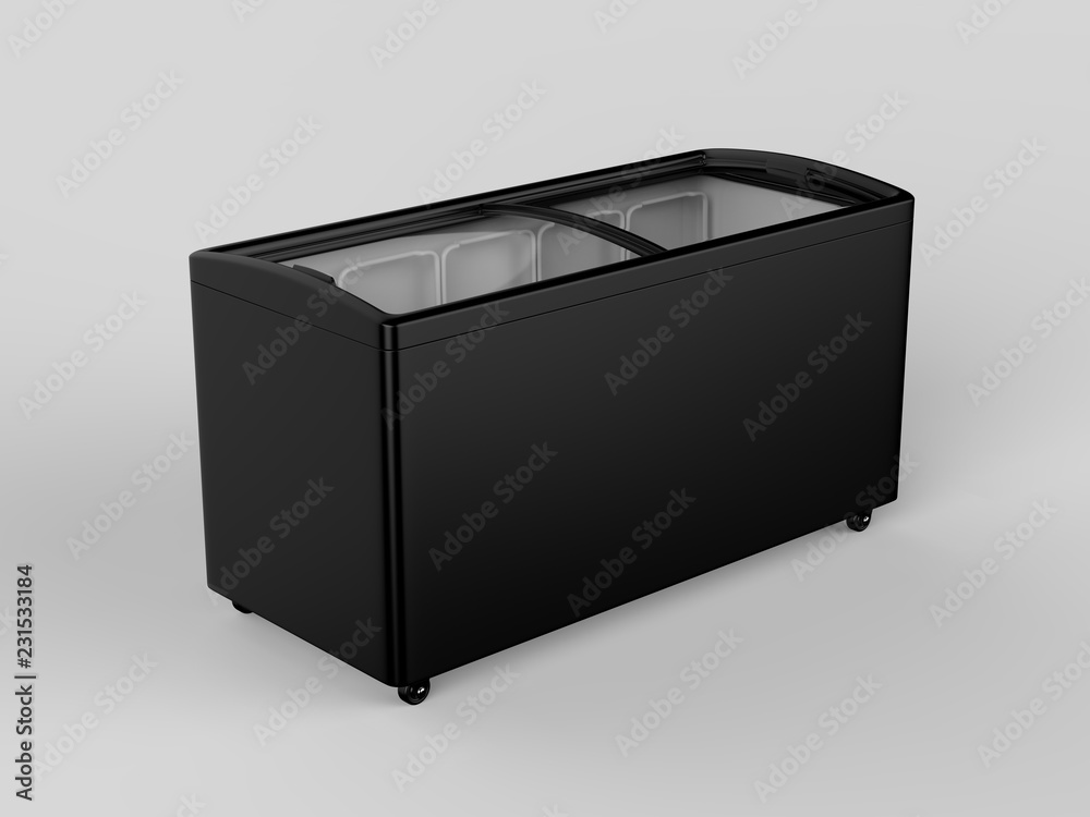 Blank ice cream freezer isolated for branding design. 3d render illustration. Blank ice cream freezer isolated for branding design. 3d render illustration.
