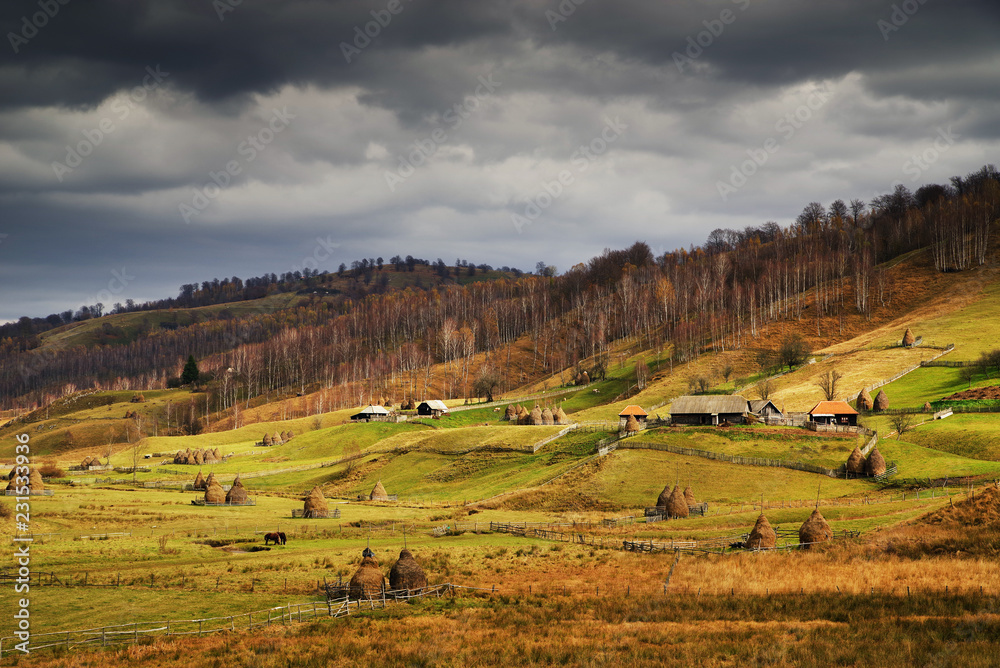 Obraz premium Traditional village in the Carpathians, Romania, Europe