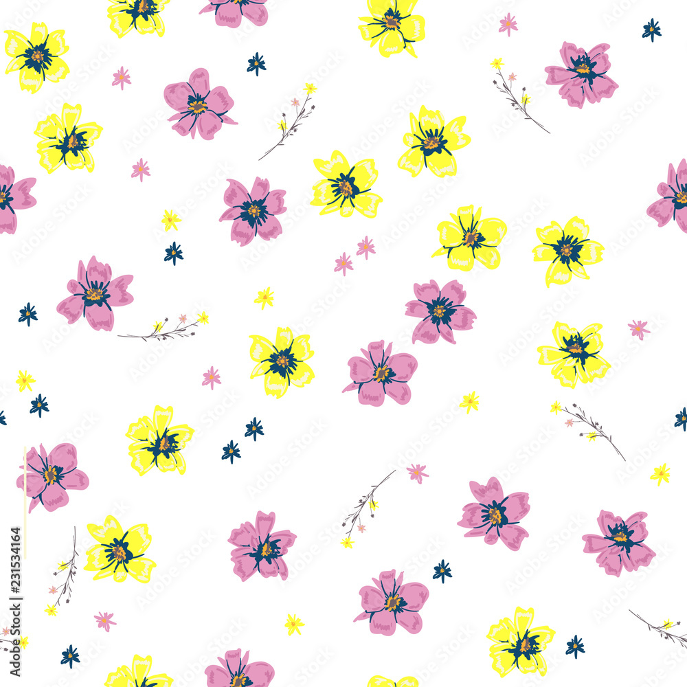 sweet Wild flower seamless pattern ,elegant gentle trendy  in mid-scale flower. Floral meadow background