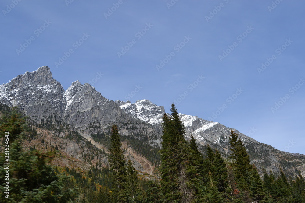  mountains, blue sky, canada, trees, mountain view, snow