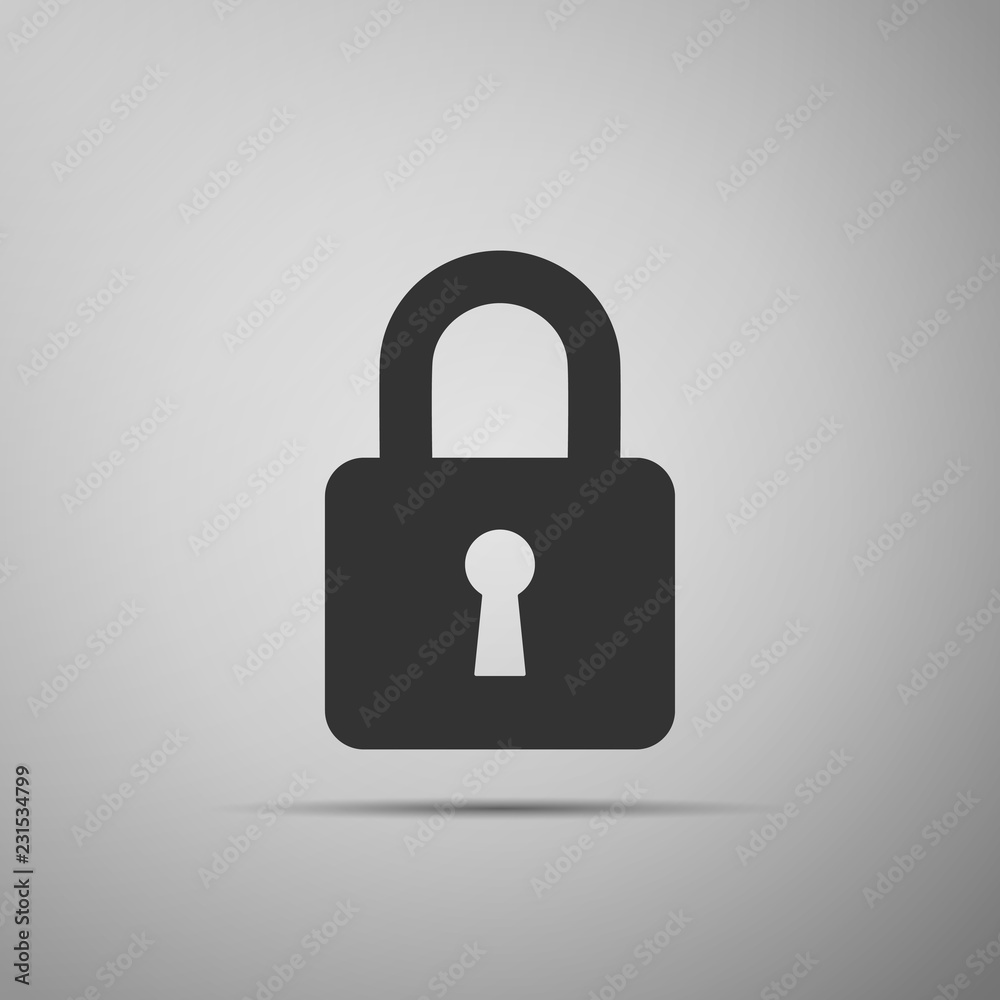 Lock icon isolated on grey background. Flat design. Vector Illustration Lock icon isolated on grey background. Flat design. Vector Illustration