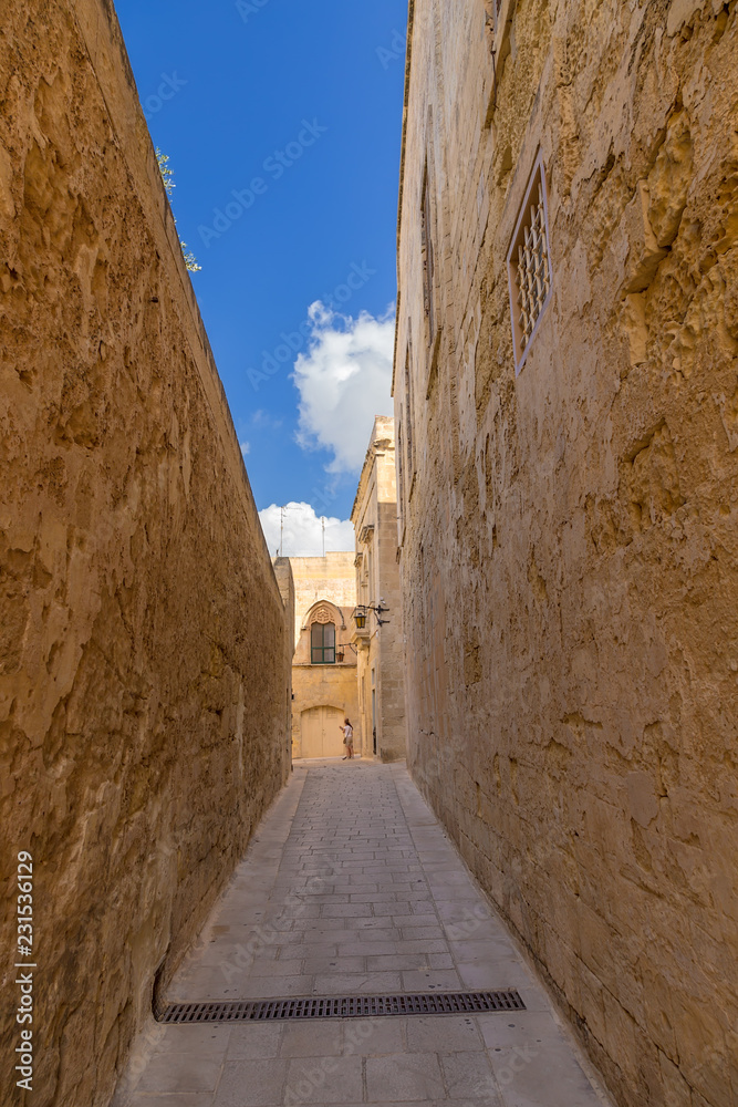 Mdina, Malta. Medieval street and blue sky