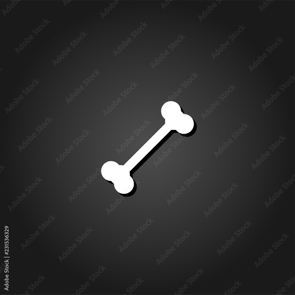 Dog Bone icon flat. Simple White pictogram on black background with shadow. Vector illustration symbol Dog Bone icon flat. Simple White pictogram on black background with shadow. Vector illustration symbol