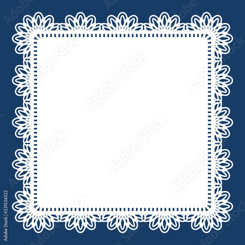 Square lace doily with cutout paper border pattern