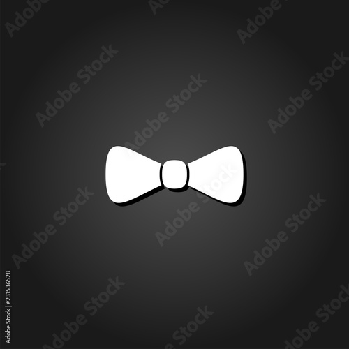 Bow tie icon flat. Simple White pictogram on black background with shadow. Vector illustration symbol