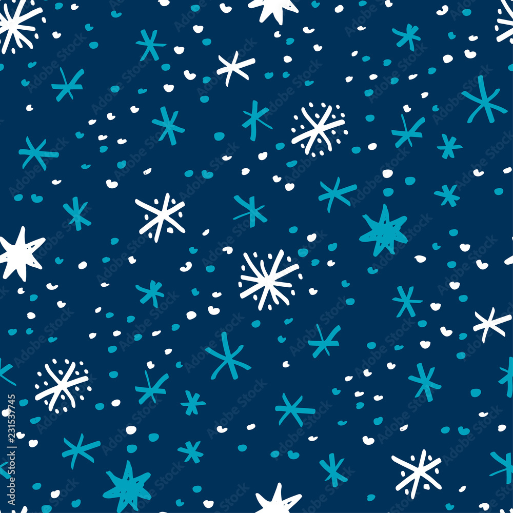 Night stars and snowflakes seamless pattern. Night stars and snowflakes seamless pattern.