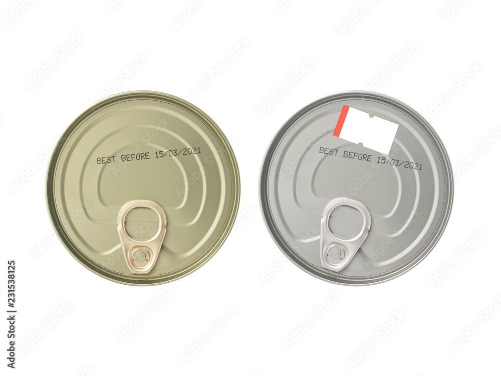 expiry date printed on lid of aluminum cans (canned food or tinned fish) with blank paper price