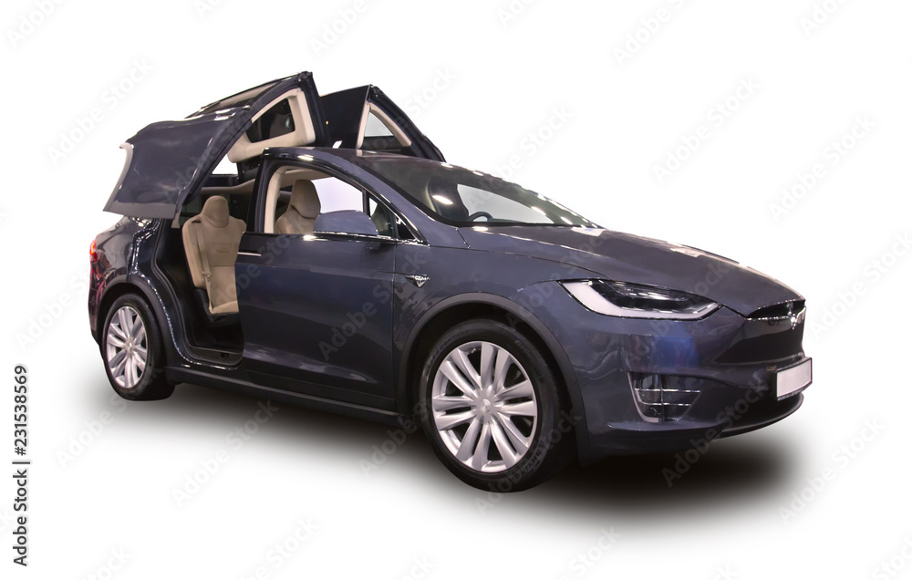 American luxury electric car. White background. American luxury electric car. White background.