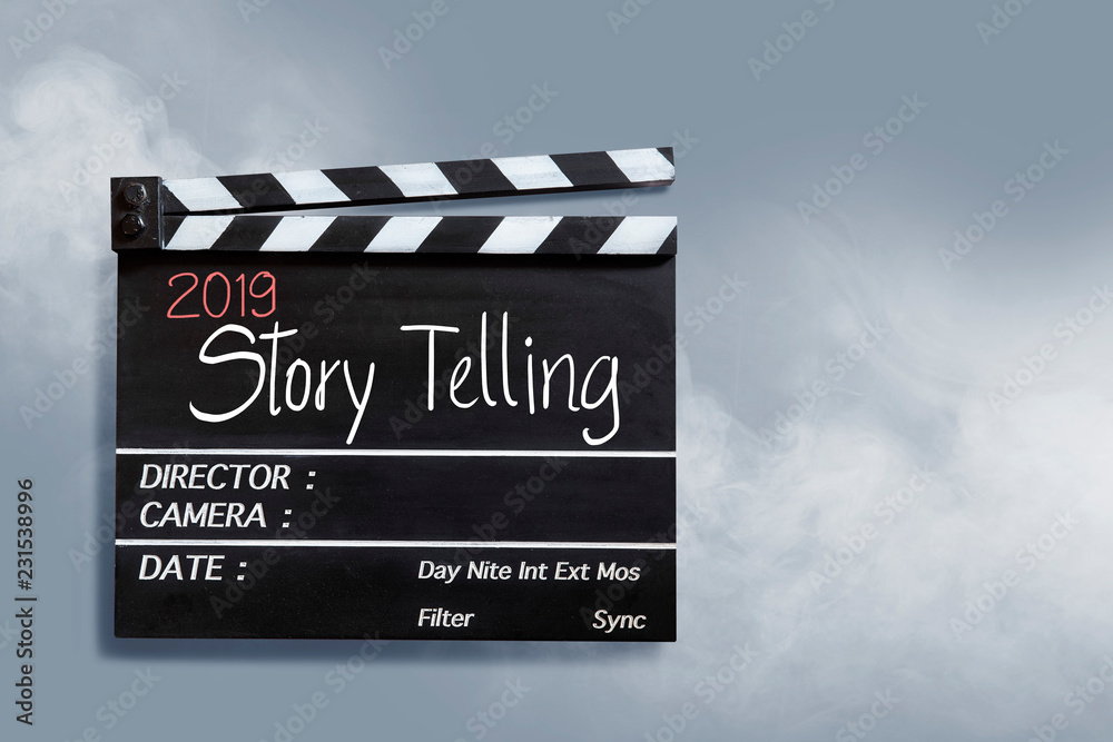 2019 story telling ,text title on movie Clapper board