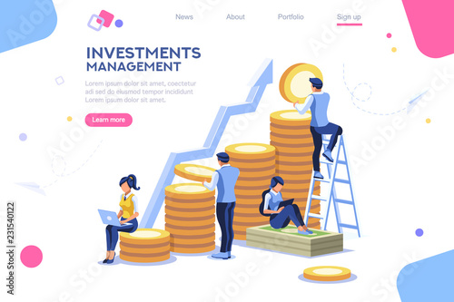 Alternative progress, building ad, investment management for company. Joint markets and move up deal. Bank career growth for success. Flat ambition concept with character isometric vector illustration