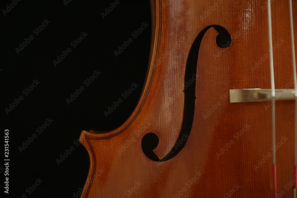 Violin detail with strings isolated on black. Violin detail with strings isolated on black.