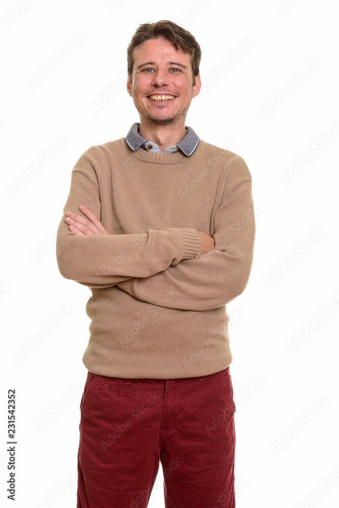 Happy Caucasian man smiling and looking at camera Happy Caucasian man smiling and looking at camera