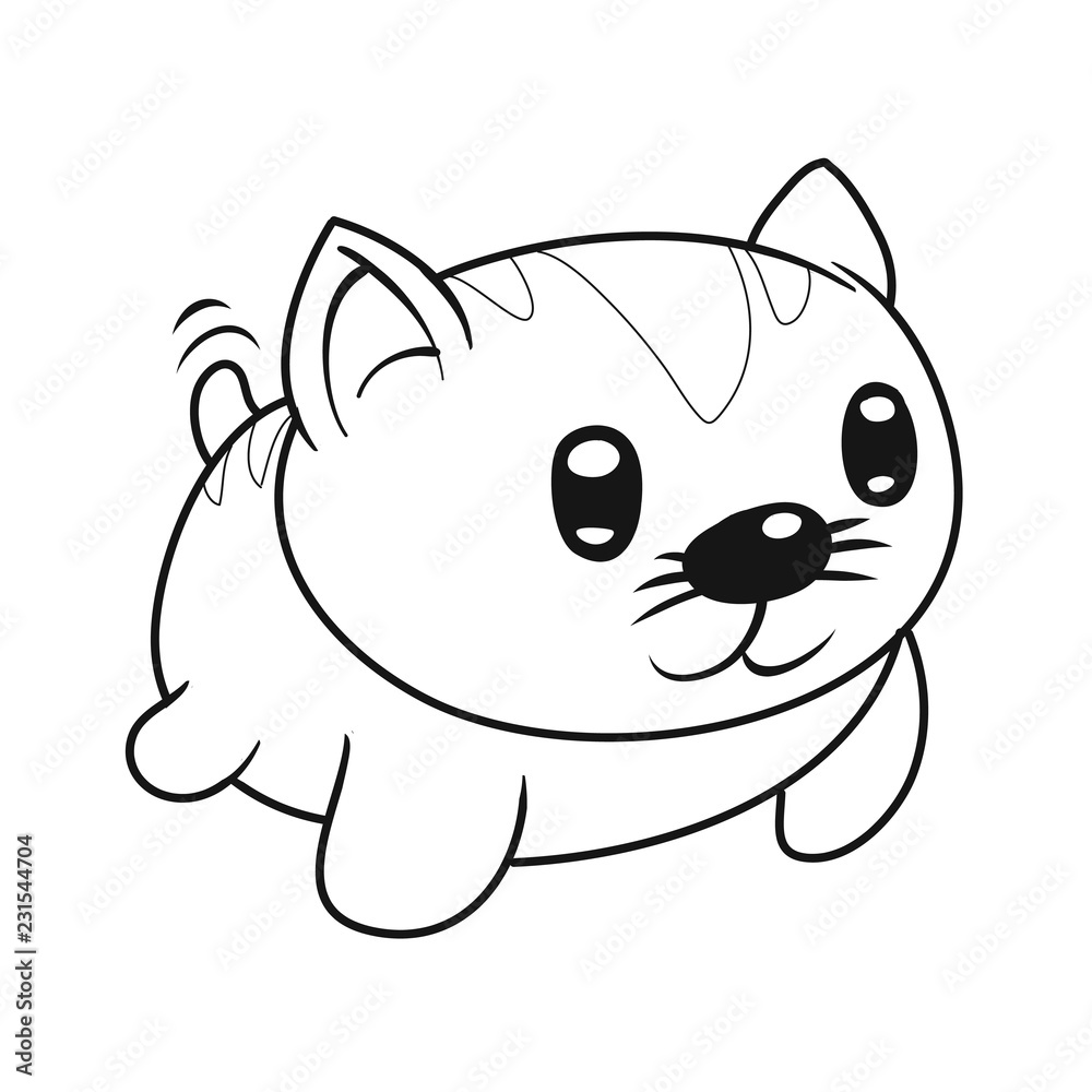 A cute little cat cartoon character in kawaii style. Nice for coloring books. Vector illustration A cute little cat cartoon character in kawaii style. Nice for coloring books. Vector illustration