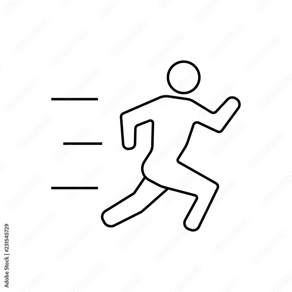 Running man vector illustration with motion blur track lines,abstract running person silhouette symbol, modern simple sprinter trail shape, flat linear outline style icon Running man vector illustration with motion blur track lines,abstract running person silhouette symbol, modern simple sprinter trail shape, flat linear outline style icon