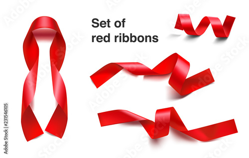 Set of red ribbons on white background. Vector illustration. Ready for your design. Can be use for template your design, promo, adv. EPS10.