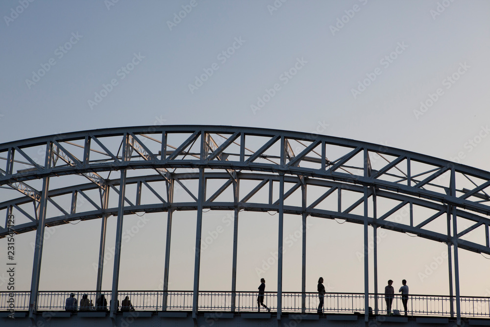 puente de paris con personas cruzando en miniatura