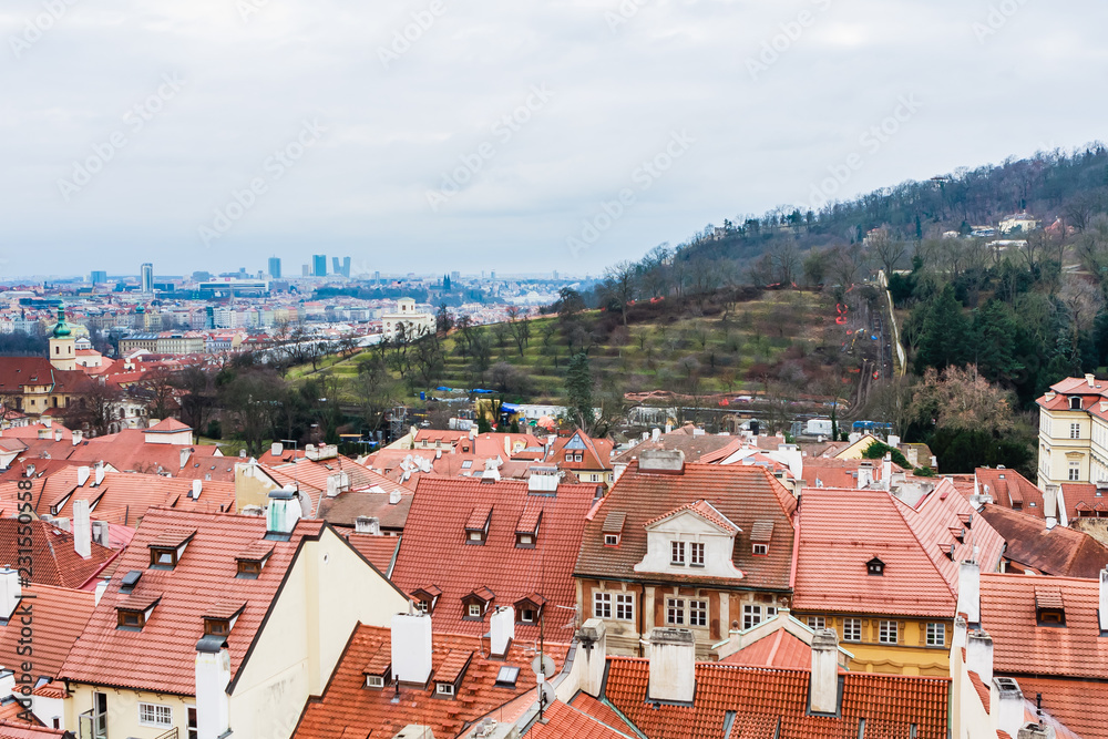 Prague cityscape seen from high point, Czech Republic..