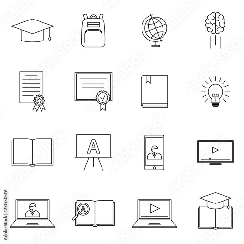 Simple Set of online education Related Vector Line Icons. Contains such Icons as teaching, learning, training, student and more. Symbol, logo illustration.