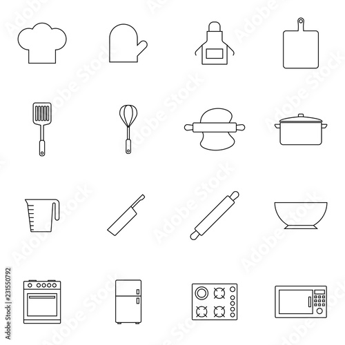 Simple Set of Cooking Related Vector Line Icons. Contains such Icons as Kitchen Utensils, Boiling and Frying Time, Cookbook and more. Symbol, logo illustration.