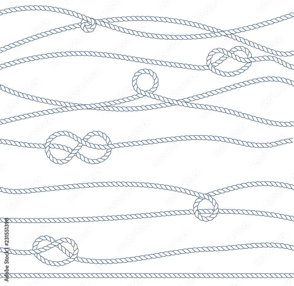 Vector Marine Rope and Knot Seamless Pattern. White rope ornament