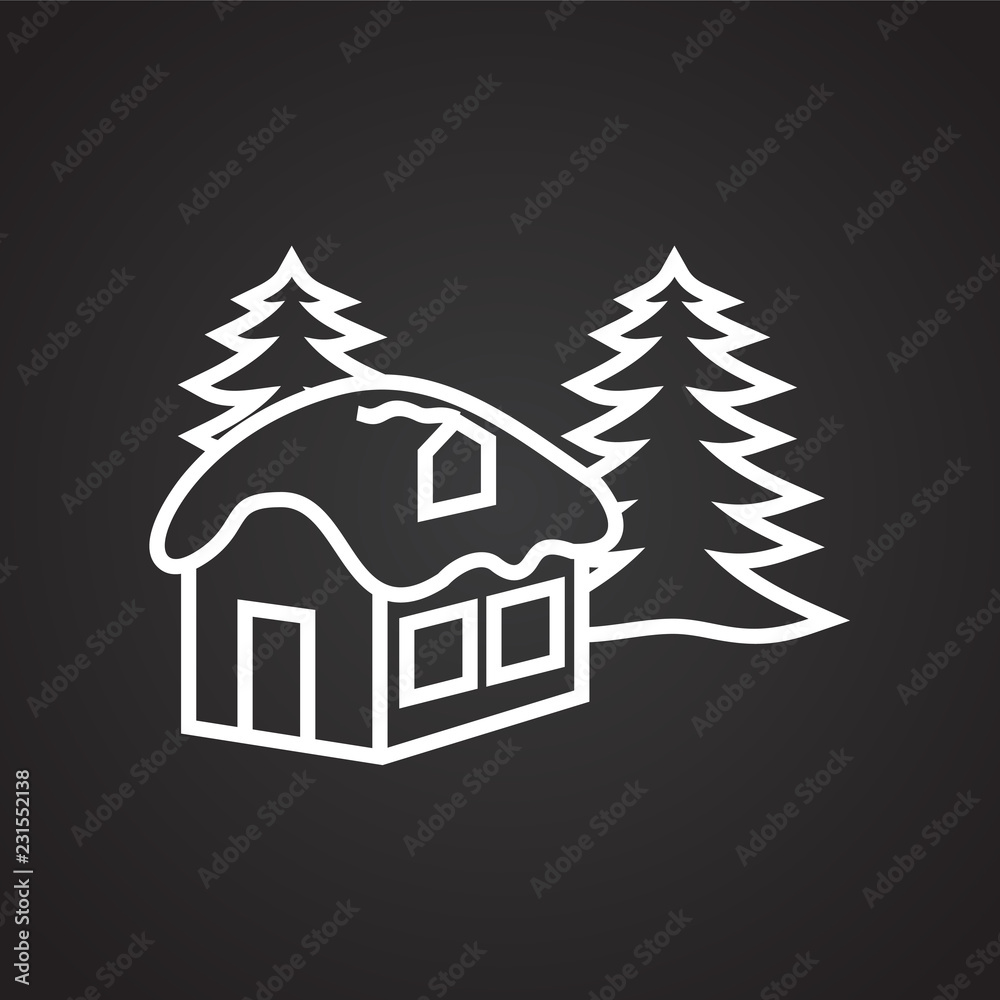 Fototapeta premium Christmas mystery forest house thin line on black background icon